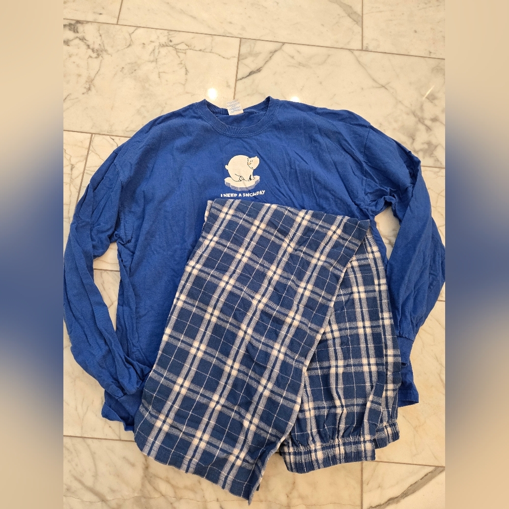 2 For $20 Gildan Blue and White Plaid Unisex Pajama Set